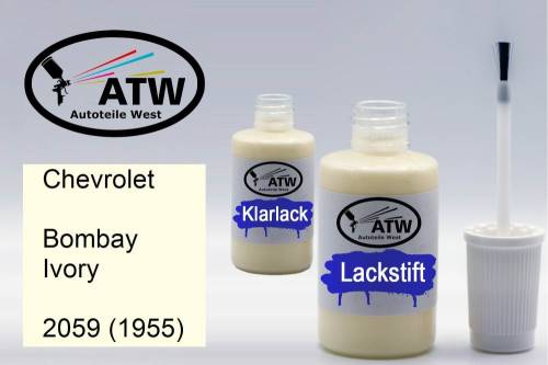 Chevrolet, Bombay Ivory, 2059 (1955): 20ml Lackstift + 20ml Klarlack - Set, von ATW Autoteile West.